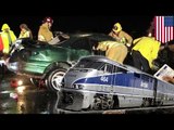 Amtrak train hits car stuck on tracks in Camarillo, California near Oxnard station