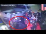 Gas station robbery fail caught on video: idiot robbers' truck stalls after plowing through door