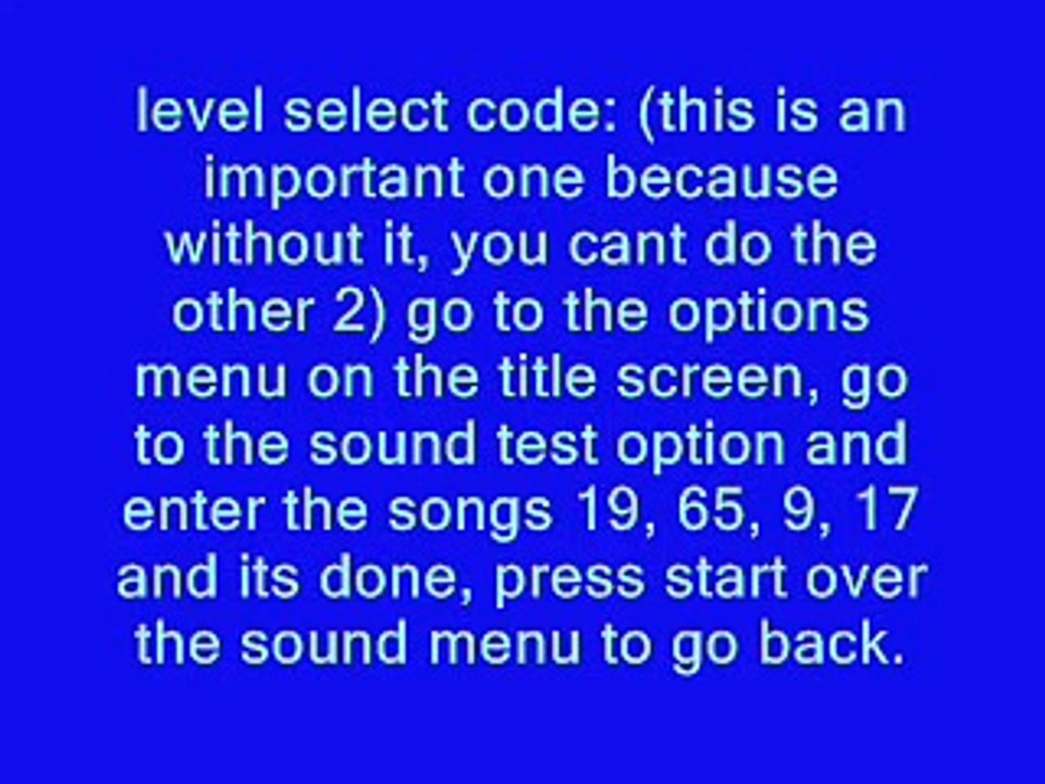 Sonic 2:Debug, level select and super sonic codes