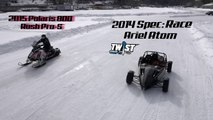 Ariel Atom Drag Races Snowmobile on Ice Runway