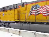 New GE Union Pacific Locomotives idling at Erie, PA. 2-14-09