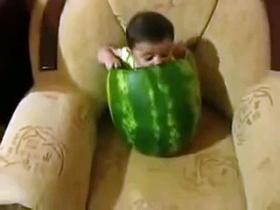 Baby Eating Watermelon   Cute Baby Eats A Melon   Funny Baby Video