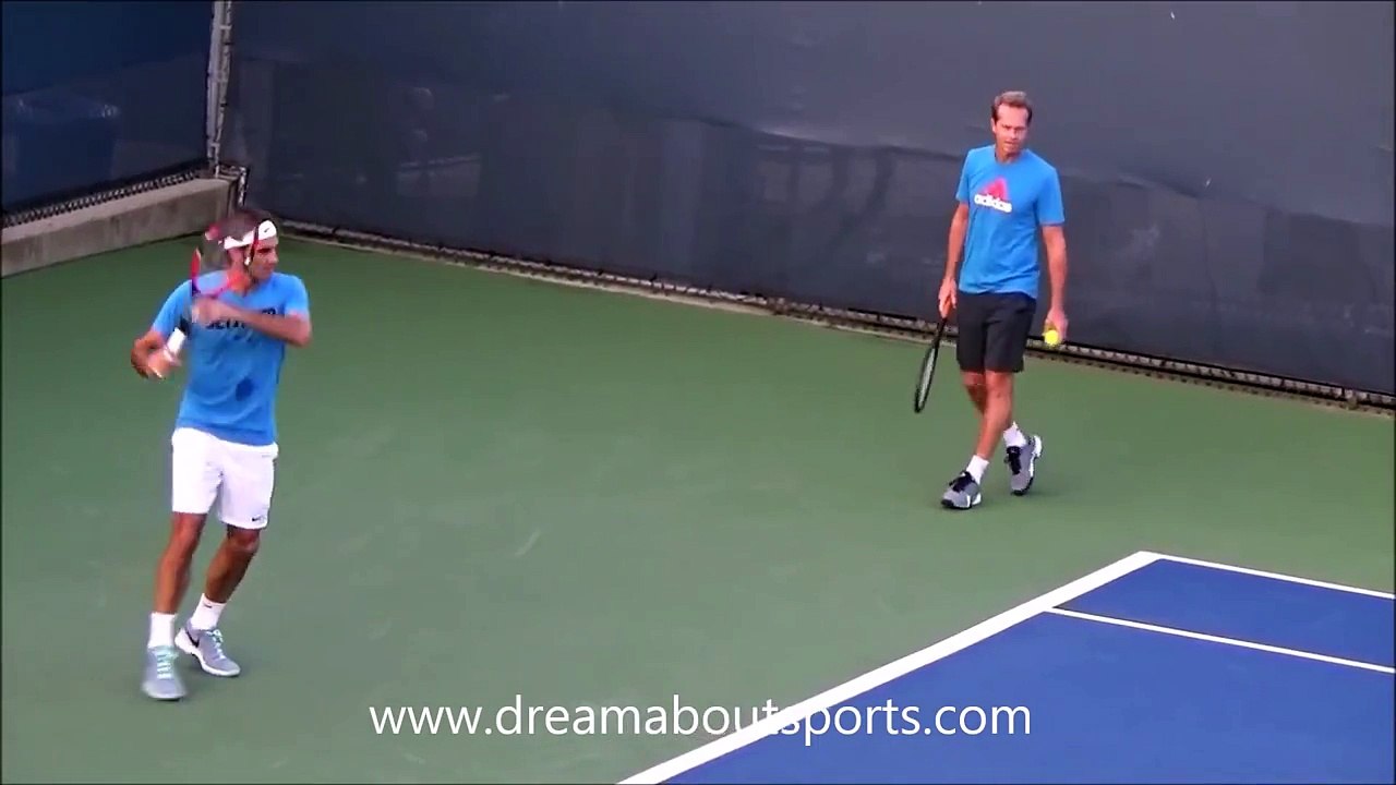 Roger Federer Forehand slow motion from practice session Cincinnati 2014
