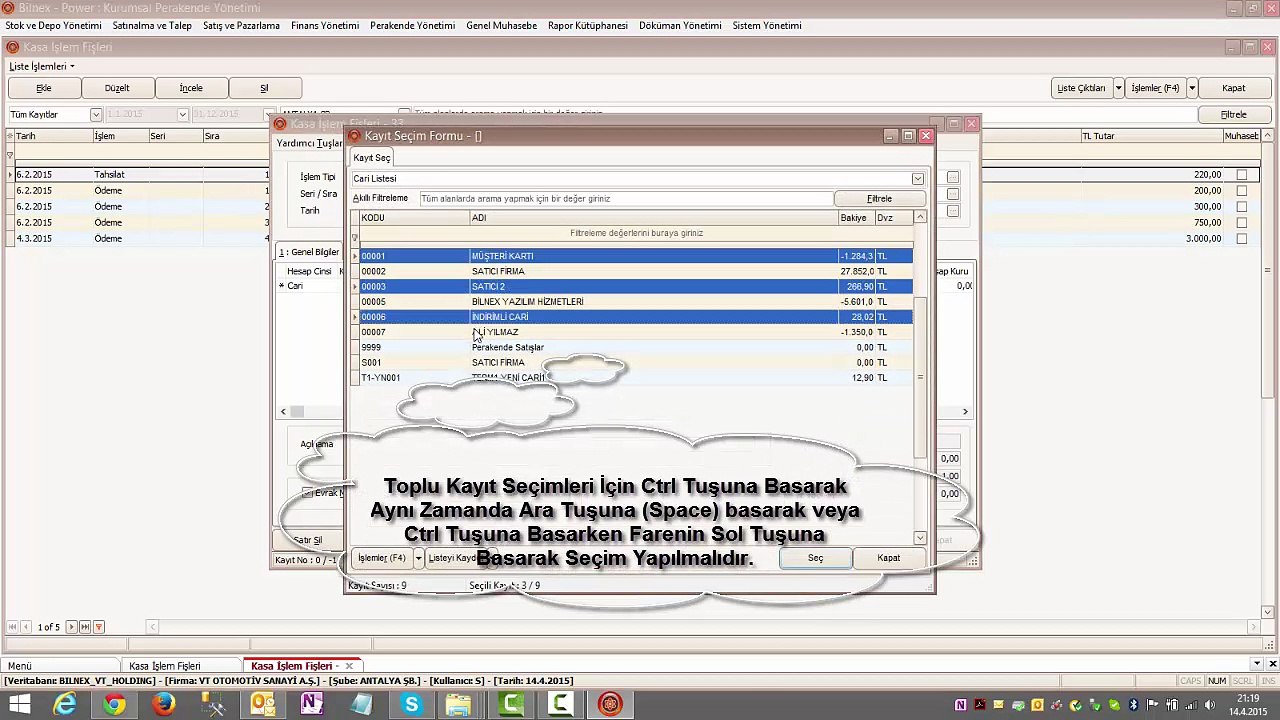 Bilnex Muhasebe Programı Nakit Tahsilat ve Ödeme İşlemleri