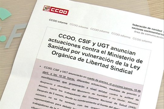 C-SIF, CC.OO y UGT contra el Ministerio de Sanidad