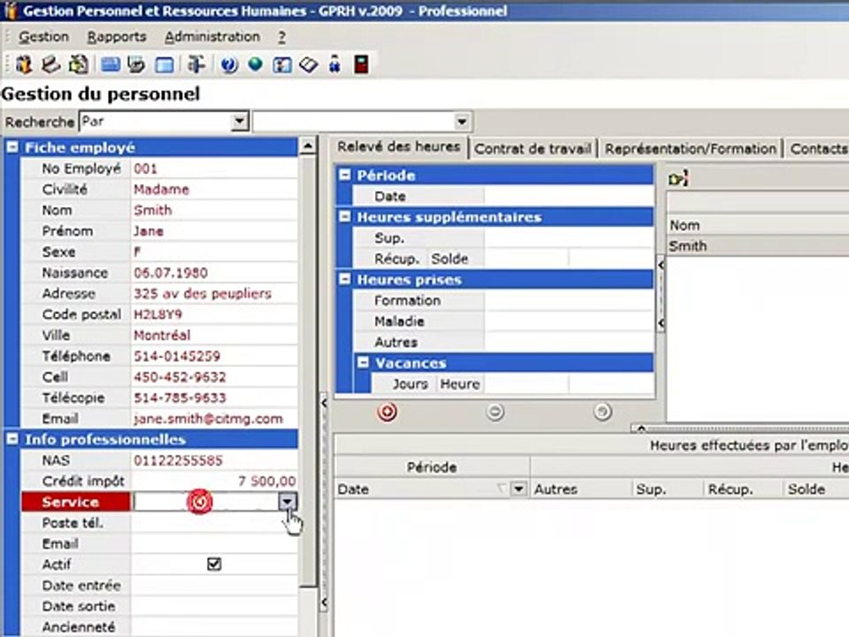 Logiciel de gestion du personnel et des ressources humaines ; création de la fiche d'un employé