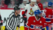 Le Joueur des Canadiens' P.K. Subban met un grand coup de crosse à Mark Stone