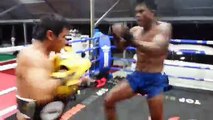 Le champion de Boxe Thaï en plein entrainement ...