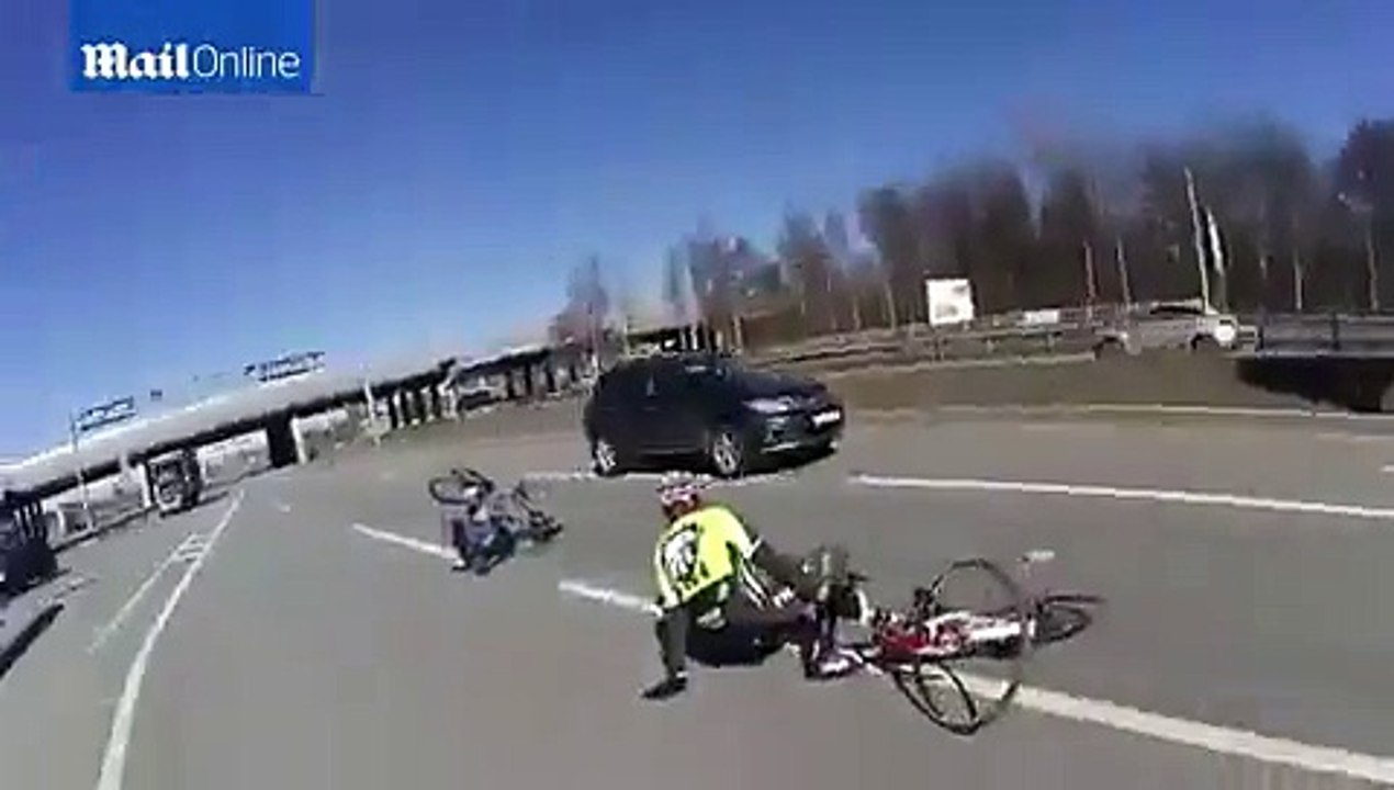 Watch Russian cyclist get hit by a truck and LIVE.