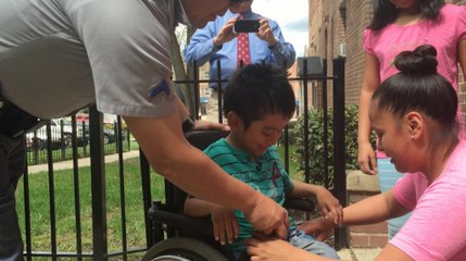 Four-year-old receives new wheelchair after his was stolen