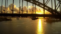 Sydney Harbour Bridge with a drone and Sydney Opera House - Sunrise