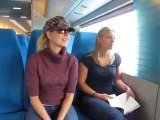 Two cute girls scared on Maglev train in Shanghai