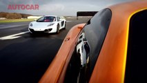 McLaren F1 takes on the MP4-12C on track