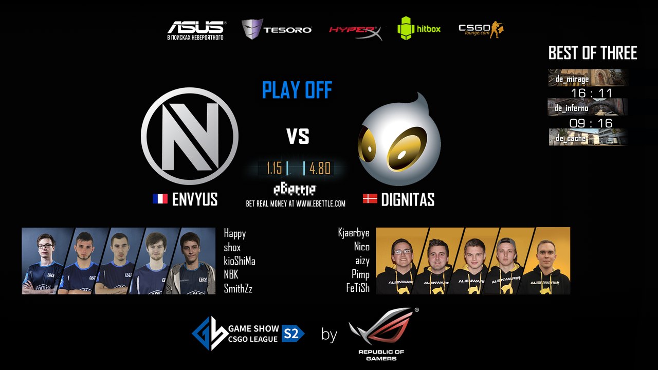 EnVyUs vs. dignitas GAME SHOW CS: GO S2 PLAYOFFS www.cmtv.eu