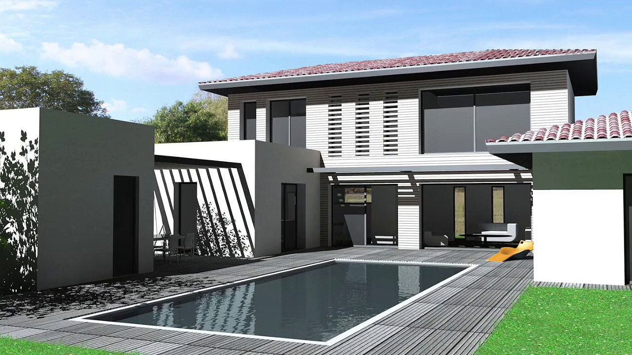 Maison contemporaine mix toit terrasse et tuiles toulouse