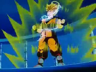 goku le muestra a goten y a trunks la transformacion del super sjj3
