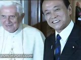 Taro Aso, Prime Minister of Japan gives a video camera to the pope
