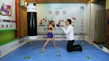 Impressive 8-year old girl boxing training with her father