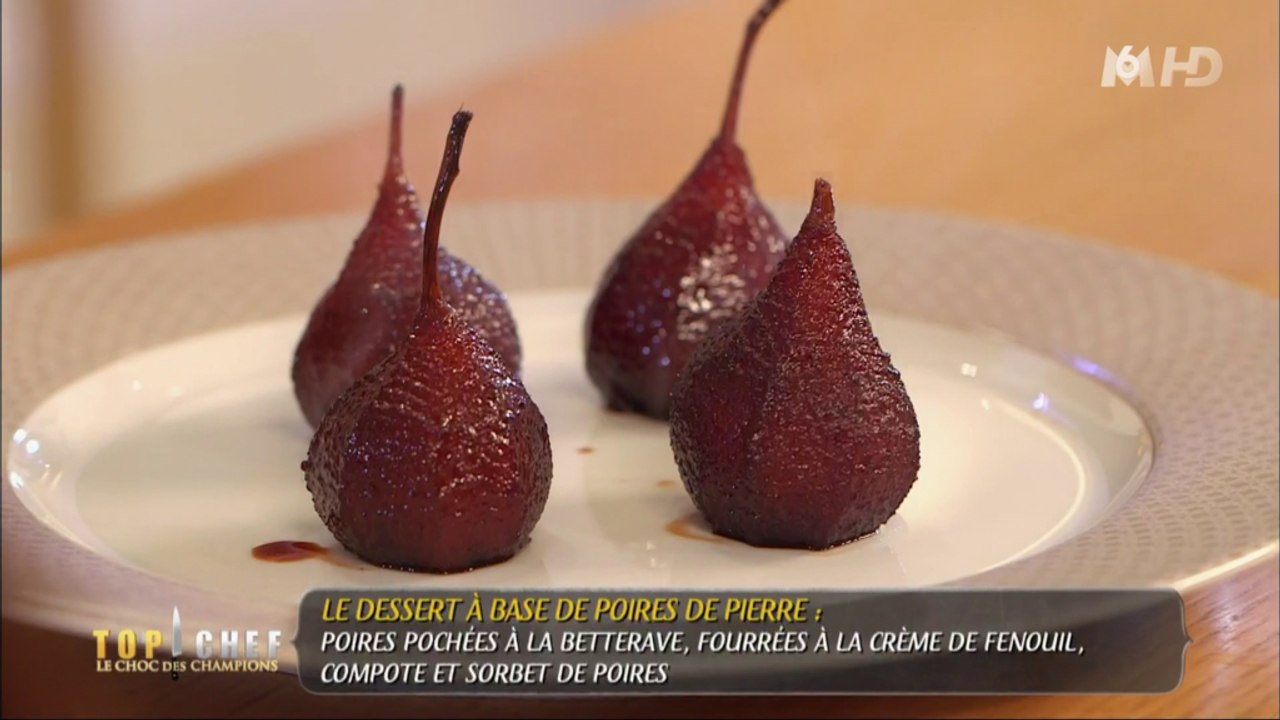 Les poires pochées à la betterave, et fourrées à la crème de fenouil de Pierre Augé