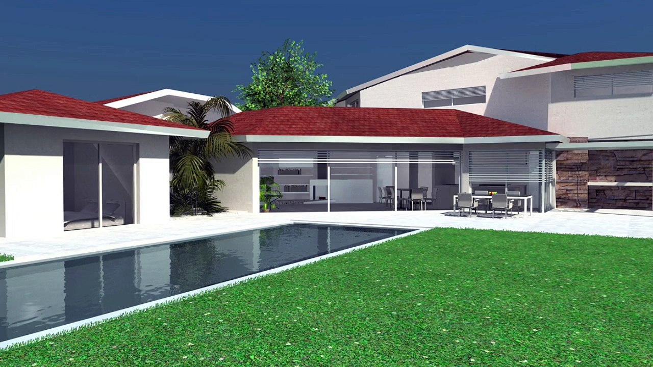 Maison contemporaine dedans dehors de plain pied à patios