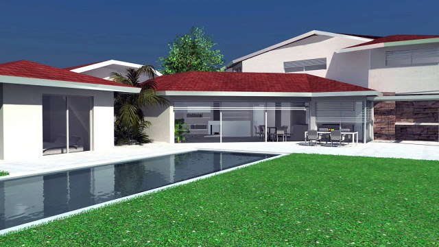 Maison contemporaine dedans dehors de plain pied à patios