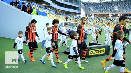 The stadium where Ukraine's best soccer club plays is empty