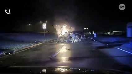 Dashcam: Police Rescue Man From Burning Car