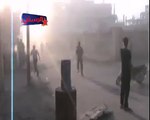 Homs-Al-Rusten: fires and destruction caused by gov aviation dropping a barrel bomb Aug 30, 2014