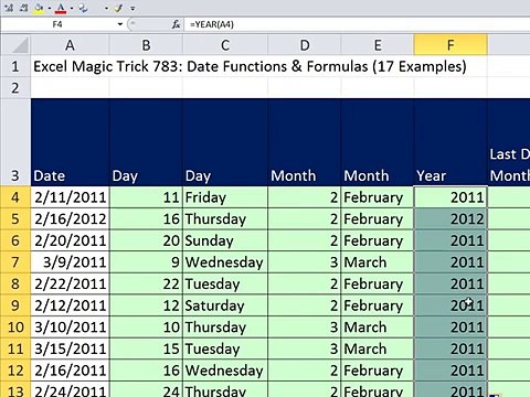 Excel Magic Trick 783: Date Functions & Formulas (17 Examples)