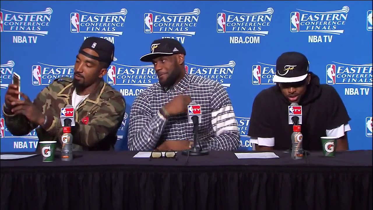 J.R. Smith Takes Selfie in Press Conference _ Hawks vs Cavaliers _ Game 4 _ 2015 NBA Playoffs