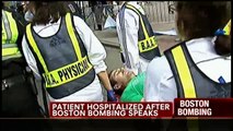 Boston Bombing victim gets nearly severed foot runover by wheelchair and pink vest lady walks by.