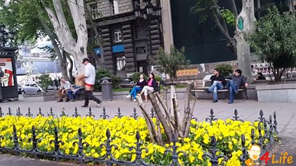 Boy  in women's underwear whose  trousers are getting down - Prank