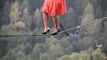 She Is Walking Over Rope With Heels