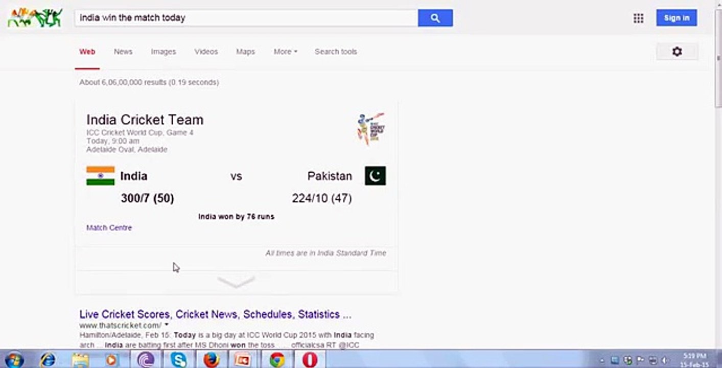 Cricket World Cup 2015, Highlights On Google - India Defeat Pakistan by 76 Runs