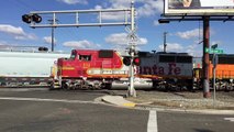 Union Pacific Manifest Meets BNSF Sac Local At 14th Avenue Railroad Crossing