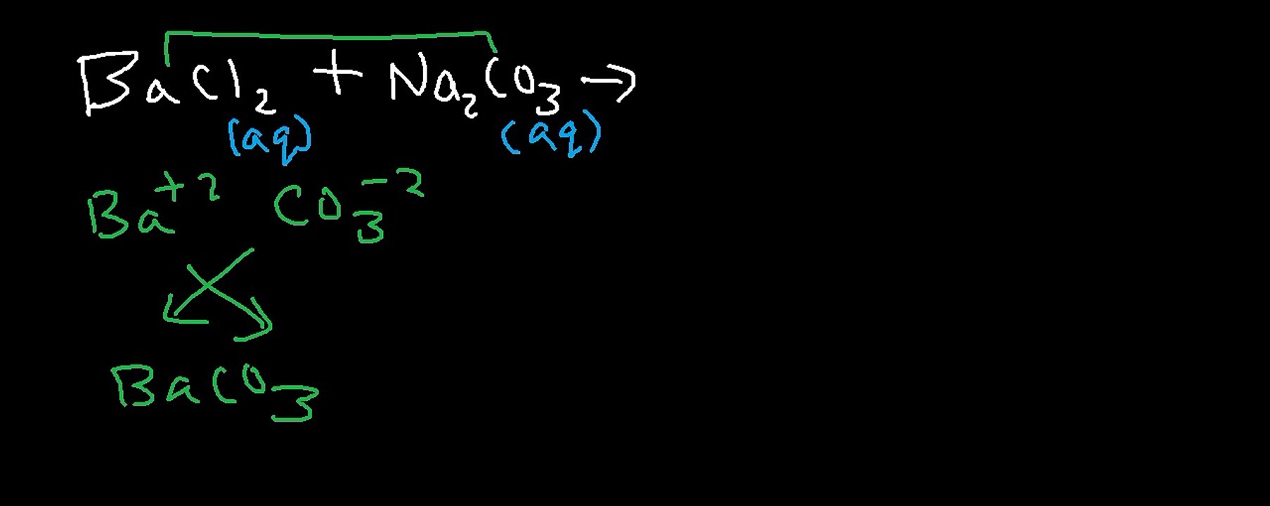 BaCl2 + Na2CO3 - barium chloride and sodium carbonate (double replacement precipitation reaction)