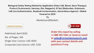 World Biological Safety Testing Market Trends 2019 by Deployment Model and  Test (Bioburden, Endotoxin, Cell Line Authen