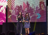 Shay Mitchell and Hannah Simone hosting at We Day 2015.