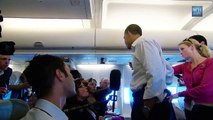 President Obama Speaks to Press on Air Force One