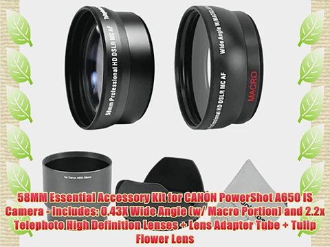 58MM Essential Accessory Kit for CANON PowerShot A650 IS Camera - Includes: 0.43X Wide Angle