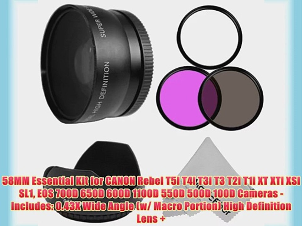 58MM Essential Kit for CANON Rebel T5i T4i T3i T3 T2i T1i XT XTi XSi SL1 EOS 700D 650D 600D