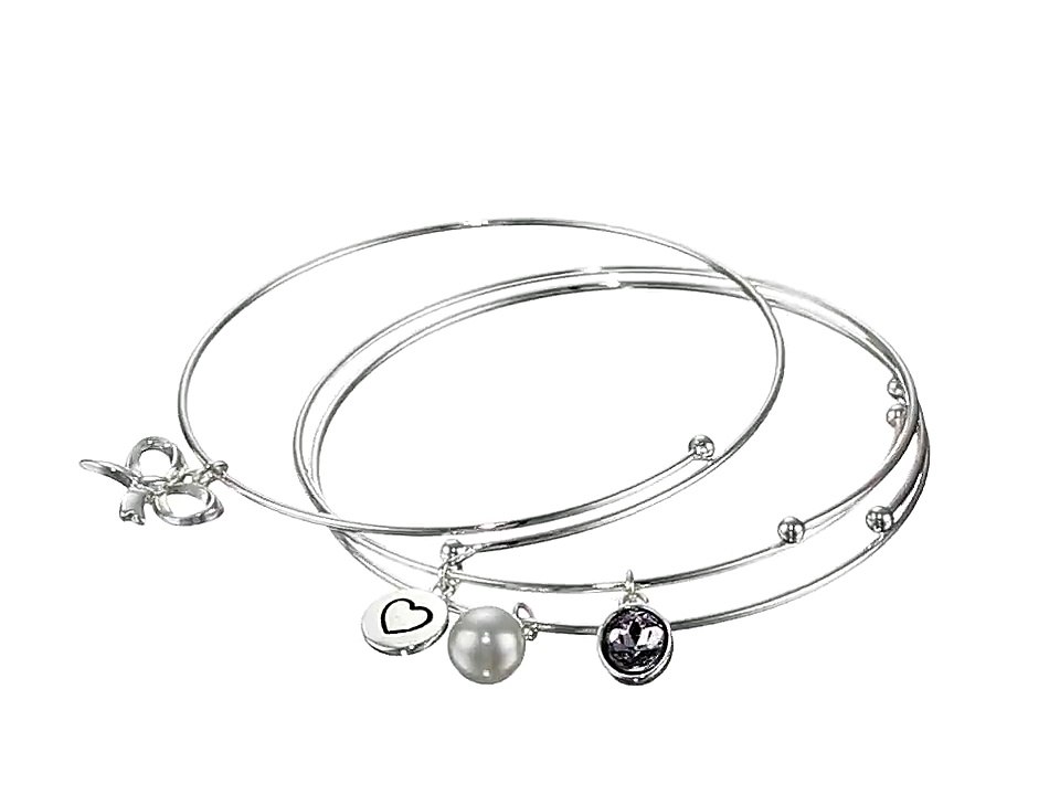 Nine West Charming Sets Silver-Tone Crystal Charm Bracelets Jewelry