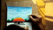 Pastel Painting | Drawing a simple Village Scenery