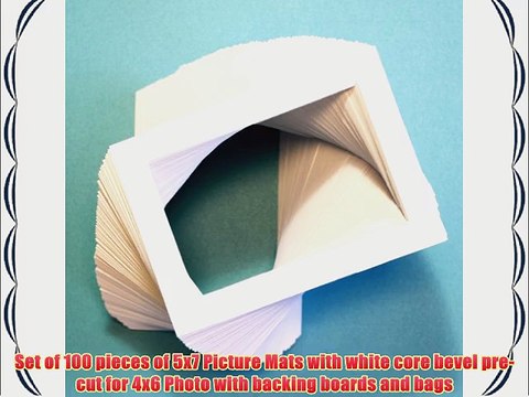 Pack of 100 sets of 5x7 WHITE Picture Mats Mattes Matting for 4x6 Photo Backing Bags