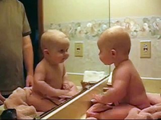 funny baby in the mirror. CUTE! cute! CUTE!