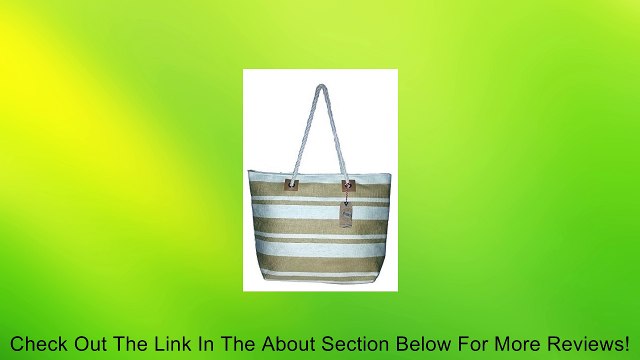 Large Zipper Top Stripe Straw Look Beach Bag Tote - 20 x15 x6 Review