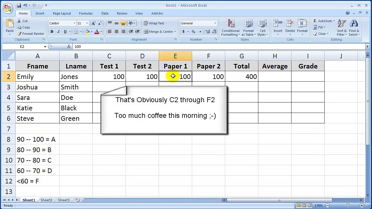 MS Excel, the "IF" Function, & Letter Grades