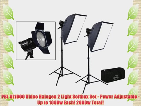 PBL VL1000 Video Halogen 2 Light Softbox Set - Power Adjustable - Up to 1000w Each! 2000w Total!