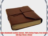 Indra Handmade Leather Journal  100% Cotton Pages Free Cotton Gift Bag (15cm x 20cm)