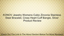 KONOV Jewelry Womens Cubic Zirconia Stainless Steel Bracelet, Cross Heart Cuff Bangle, Silver Review